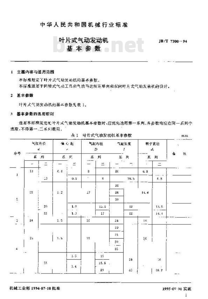 JB/T 7300-1994 叶片式气动发动机 基本参数 JB/T 7300-1994 叶片式气动发动机 基本参数