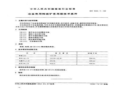 MT 302.1-1992 冶金焦用韩城矿务局煤技术条件