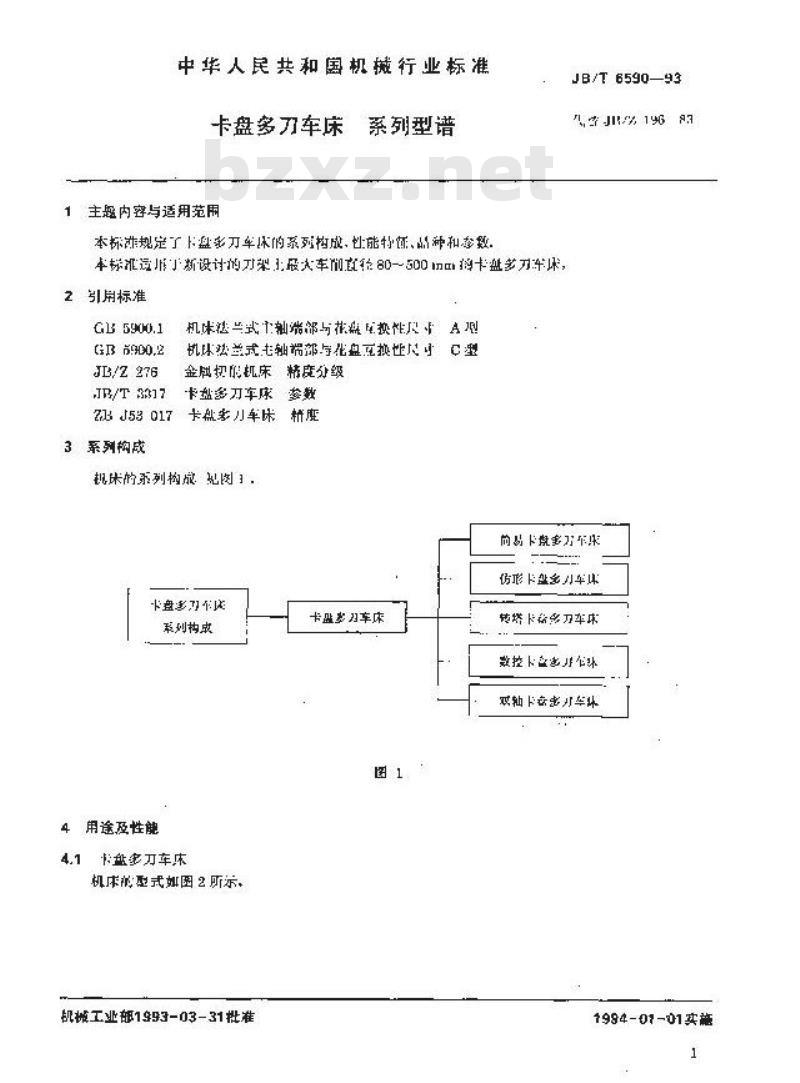 JB/T 6590-1993 卡盘多刀车床 系列型谱 JB/T 6590-1993 卡盘多刀车床 系列型谱