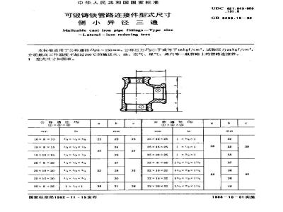 GB/T 3289.15-1982 可锻铸铁管路连接件型式尺寸 侧小异径三通