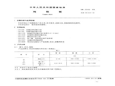 GB/T 2040-1989 纯铜板