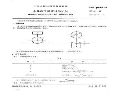 GB/T 231-1984 金属布氏硬度试验方法