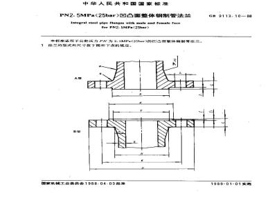 GB/T 9113.10-1988 PN2.5MPa(25bar)凹凸面整体钢制管法兰