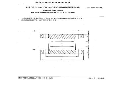 GB/T 9123.21-1988 PN10.0MPa(100bar)凹凸面钢制管法兰盖