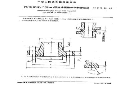 GB/T 9113.23-1988 PN10.0MPa(100bar)环连接面整体钢制管法兰