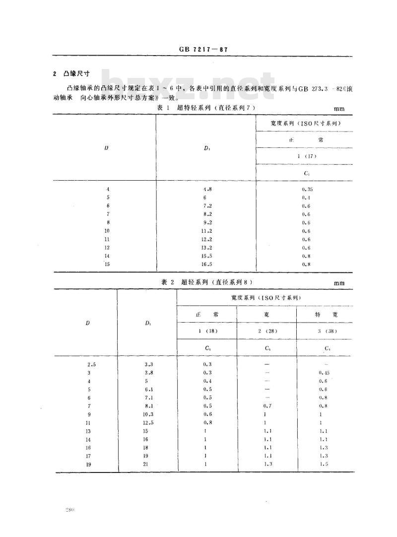 GB/T 7217-1987 凸缘外圈向心球轴承 凸缘尺寸