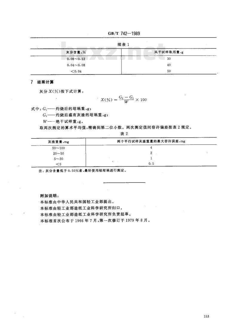 GB/T 742-1989 纸浆灰分的测定 GB/T 742-1989 纸浆灰分的测定