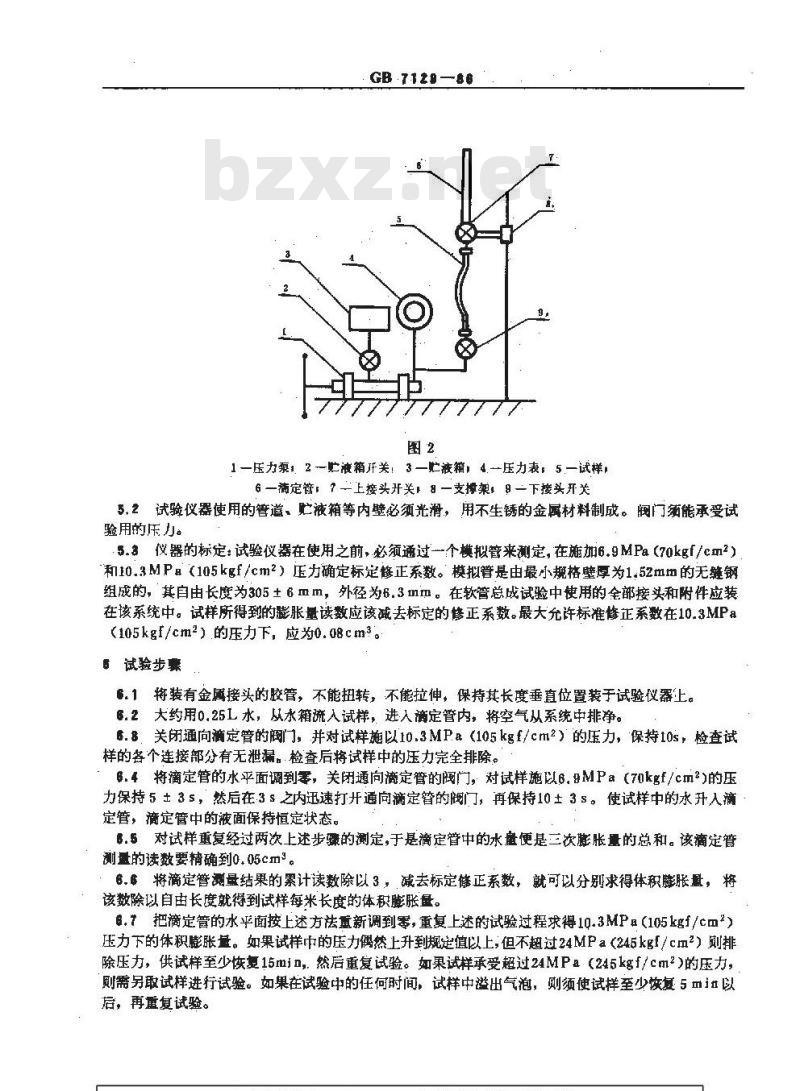 GB/T 7129-1986 汽车液压制动胶管内容积膨胀测定方法