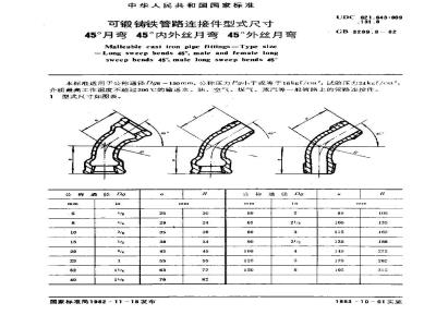 GB/T 3289.8-1982 可锻铸铁管路连接件型式尺寸 45°月弯 45°内外丝月弯 45°外丝月弯