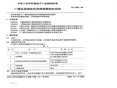 SJ 2950-1988 广播电视接收机用调谐器验收规则