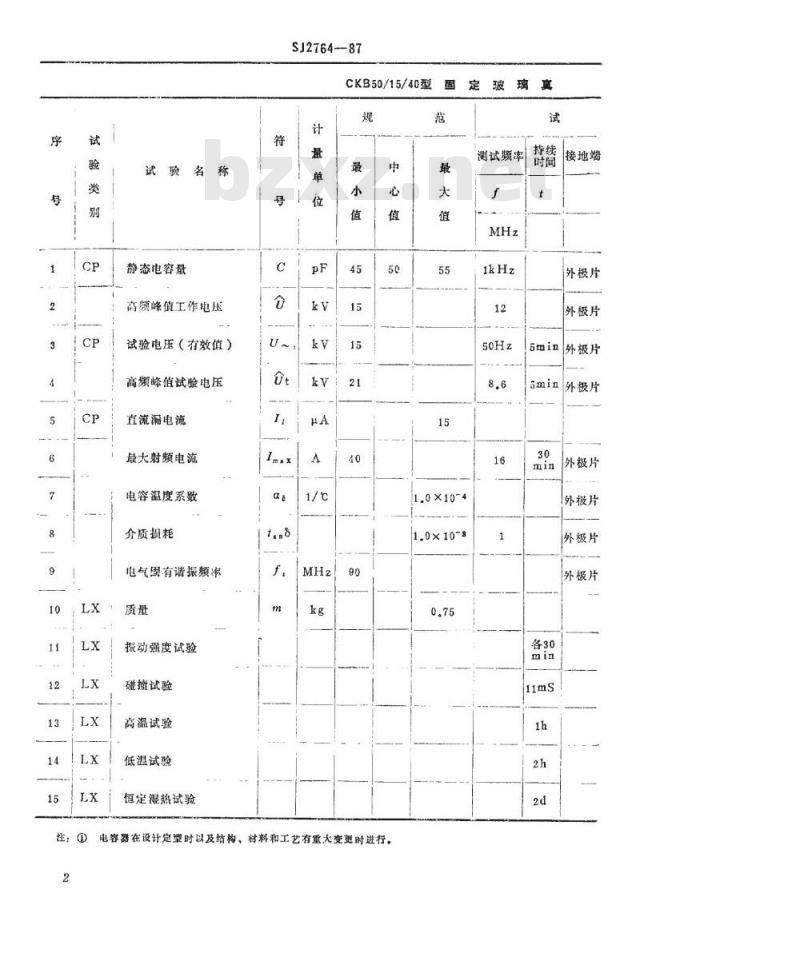SJ 2764-1987 CKB50/15/40型固定玻璃真空电容器 SJ 2764-1987 CKB50/15/40型固定玻璃真空电容器