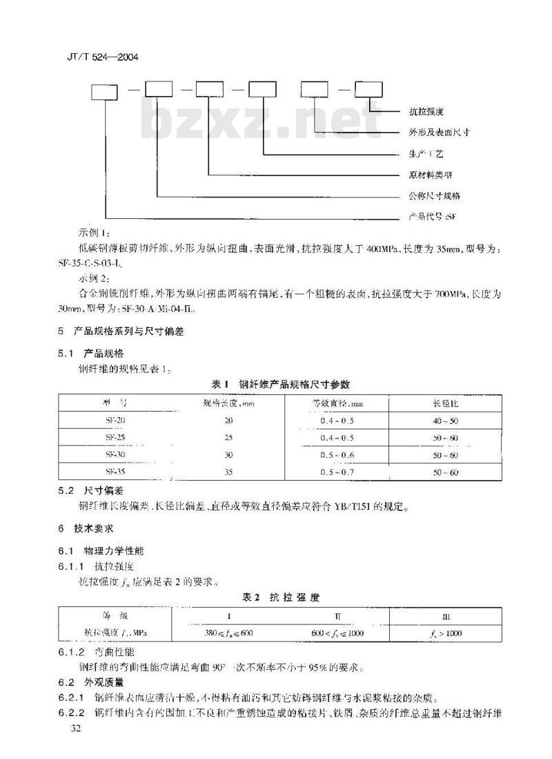 JT/T 524-2004 公路水泥混凝土纤维材料 钢纤维 JT/T 524-2004 公路水泥混凝土纤维材料 钢纤维
