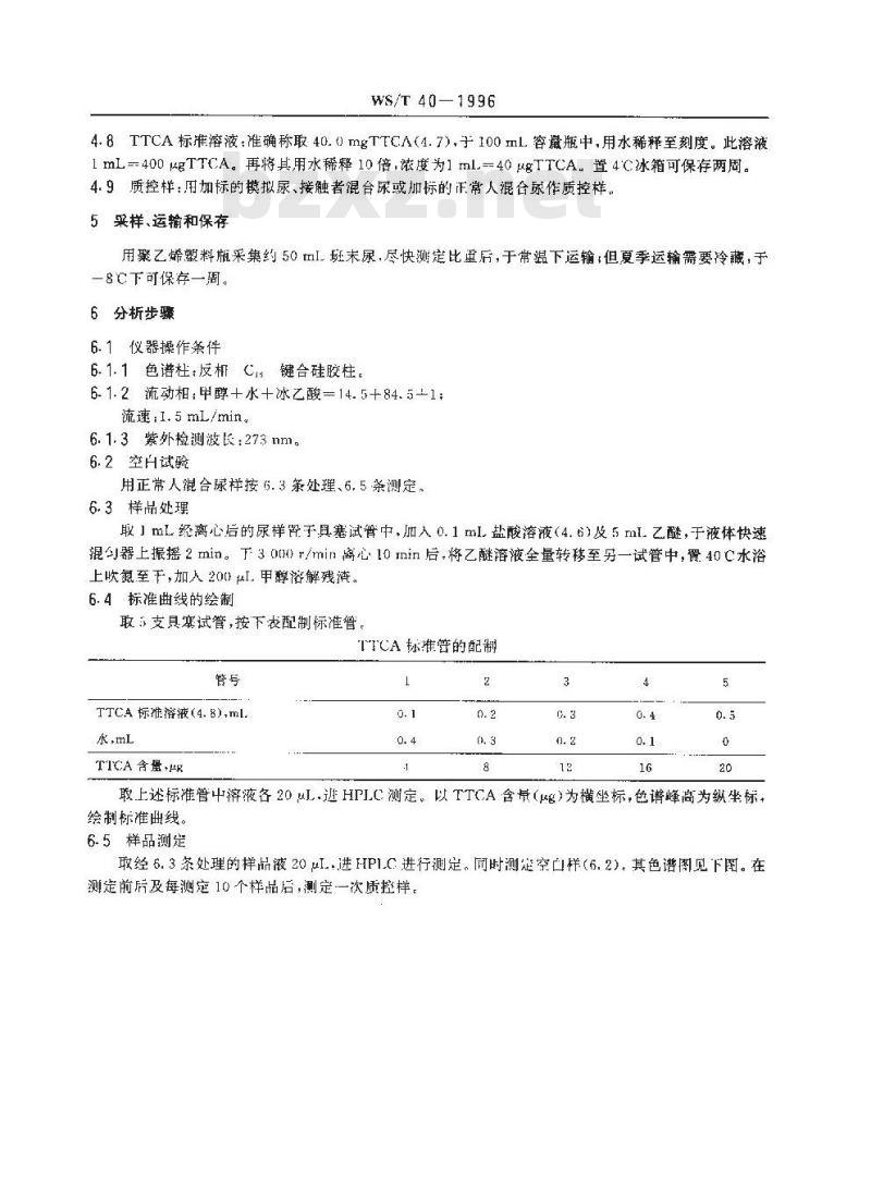 WS/T 40-1996 尿中2-硫代噻唑烷-4-羧酸的高效液相色谱测定方法 WS/T 40-1996 尿中2-硫代噻唑烷-4-羧酸的高效液相色谱测定方法
