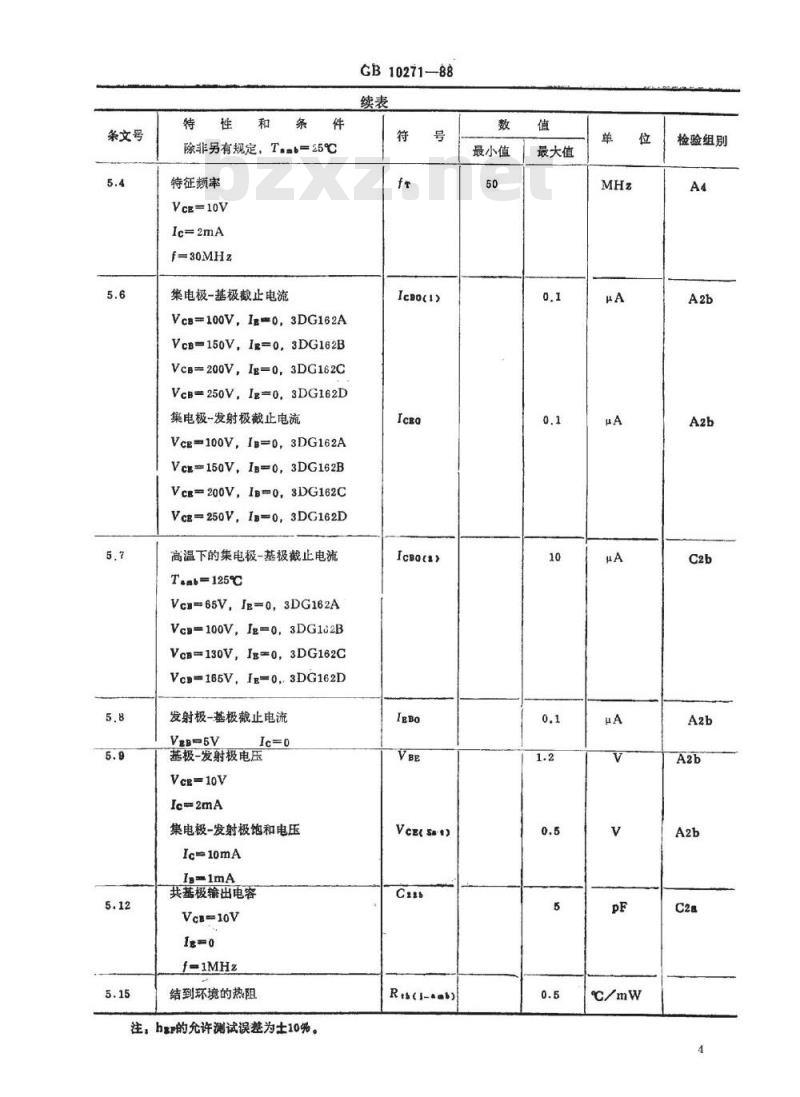 SJ/T 11052-1996 电子器件详细规范 3DG162型高频放大环境额定双极型晶体管(可供认证用) SJ/T 11052-1996 电子器件详细规范 3DG162型高频放大环境额定双极型晶体管(可供认证用)