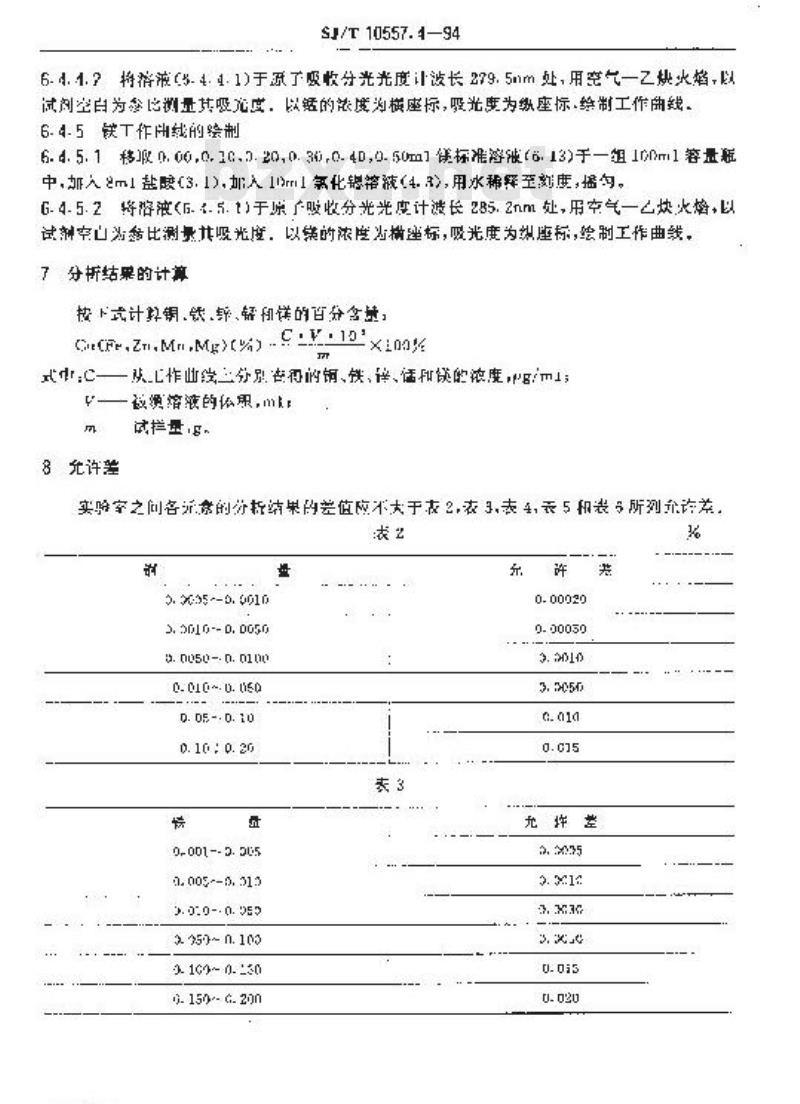 SJ/T 10557.4-1994 电解电容器用铝箔化学分析方法 原子吸收分光光度法测定 铜、铁、锌、锰和镁量 SJ/T 10557.4-1994 电解电容器用铝箔化学分析方法 原子吸收分光光度法测定 铜、铁、锌、锰和镁量
