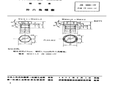 JB/T 1000-1977 外六角螺塞