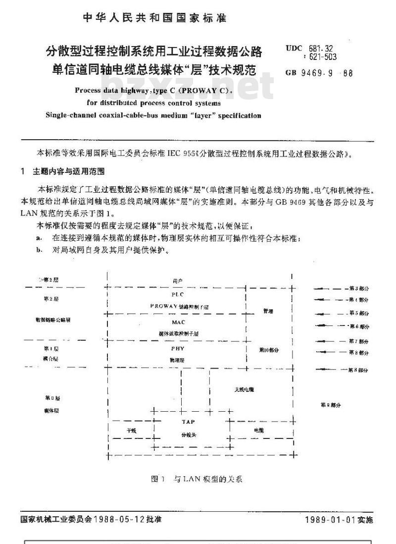 GB/T 9469.9-1988 分散型过程控制系统用工业过程数据公路 单信道同轴电缆总线媒体层技术 GB/T 9469.9-1988 分散型过程控制系统用工业过程数据公路 单信道同轴电缆总线媒体层技术