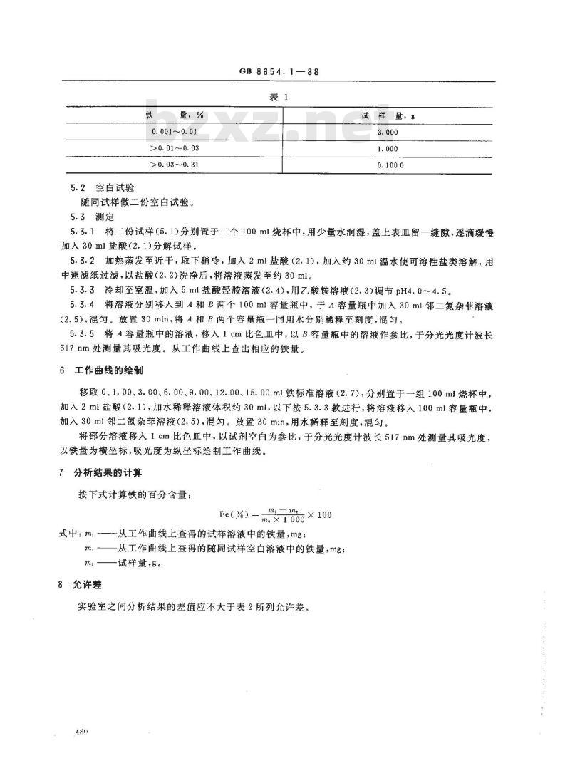 GB 8654.1-1988 金属锰化学分析方法邻二氮杂菲光度法测定铁量