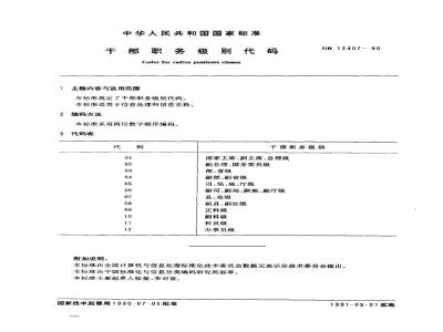 GB 12407-1990 干部职务级别代码