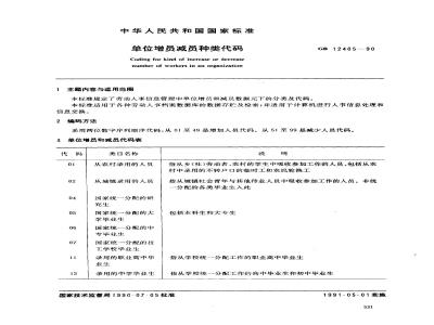GB 12405-1990 单位增员减员种类代码