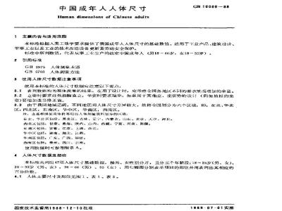 GB 10000-1988 中国成年人人体尺寸