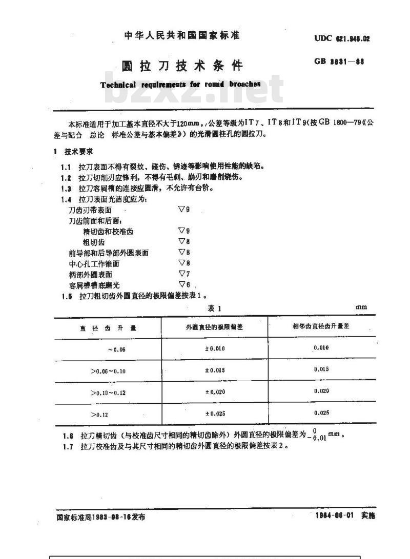 GB 3831-1983 圆拉刀技术条件 GB 3831-1983 圆拉刀技术条件