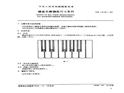 GB 12107-1989 键盘乐器键宽尺寸系列
