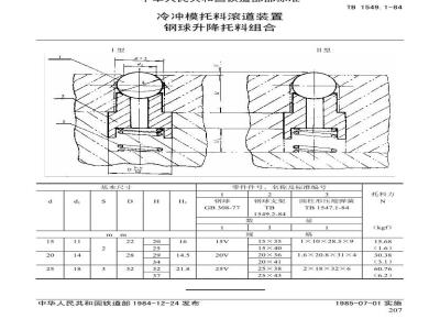 TB 1549.1-1984 冷冲模托料滚道装置 钢球升降托料组合