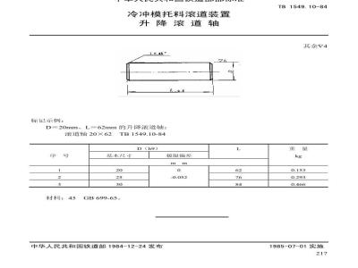 TB 1549.10-1984 冷冲模托料滚道装置 升降滚道轴