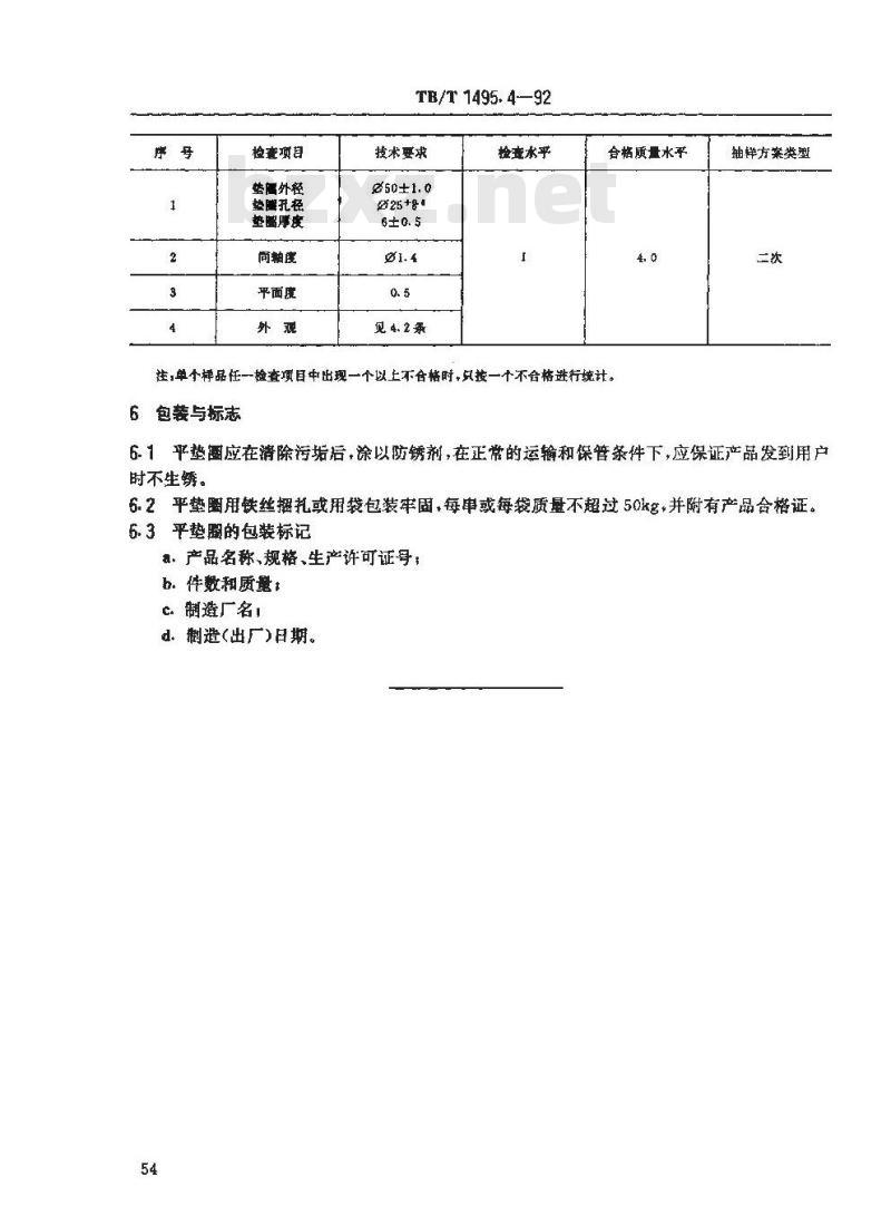 TB/T 1495.4-1992 弹条Ⅰ型扣件 平垫圈 TB/T 1495.4-1992 弹条Ⅰ型扣件 平垫圈