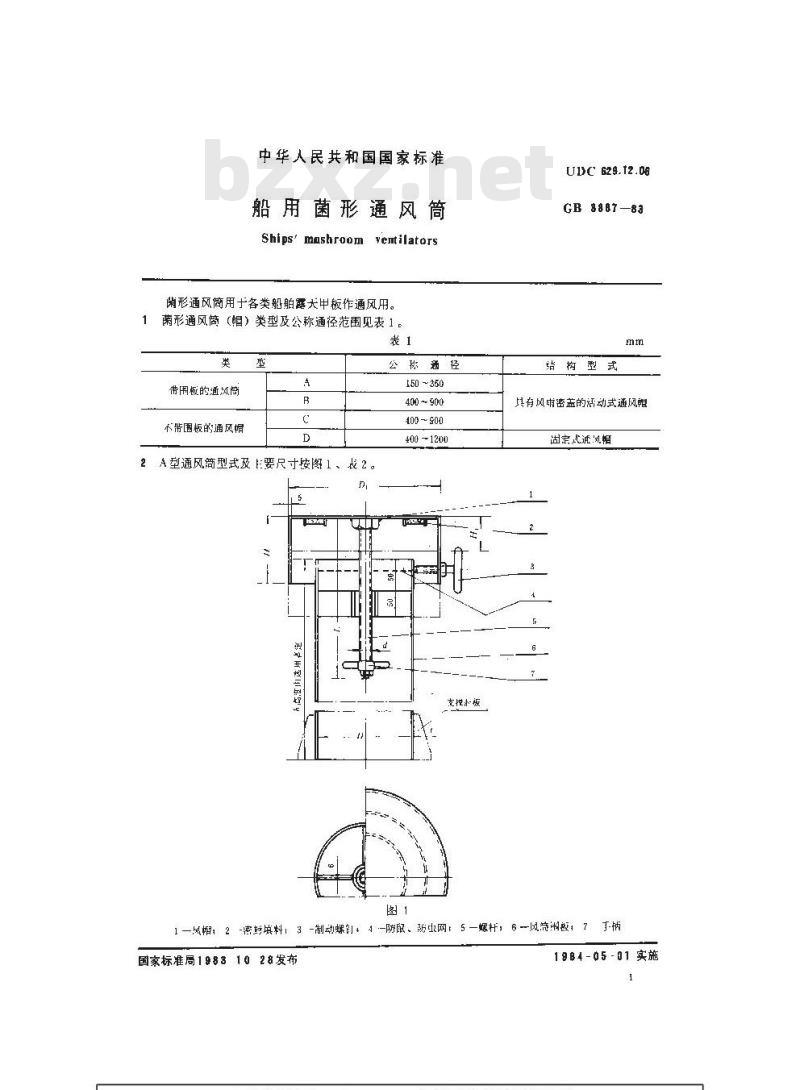 GB 3887-1983 船用菌形通风筒 GB 3887-1983 船用菌形通风筒