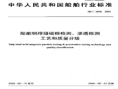 CB/T 3958-2004 船舶钢焊缝磁粉检测、渗透检测工艺和质量分级