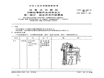 GB/T 6809.1-1986 往复式内燃机 内燃机零部件名词和定义 第1部分:固定件及外部罩盖