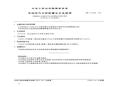 GB 11528-1989 车间空气中砂轮磨尘卫生标准