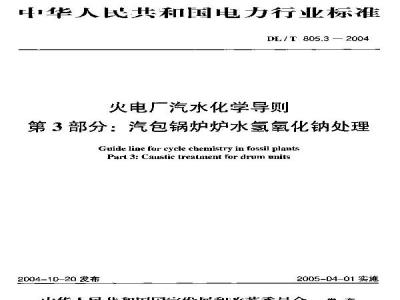 DL/T 805.3-2004 火电厂汽水化学导则 第3部分：汽包锅炉炉水氢氧化钠处理