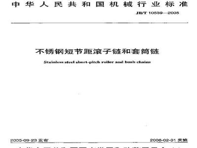 JB/T 10539-2005 不锈钢短节矩滚子链和套筒链