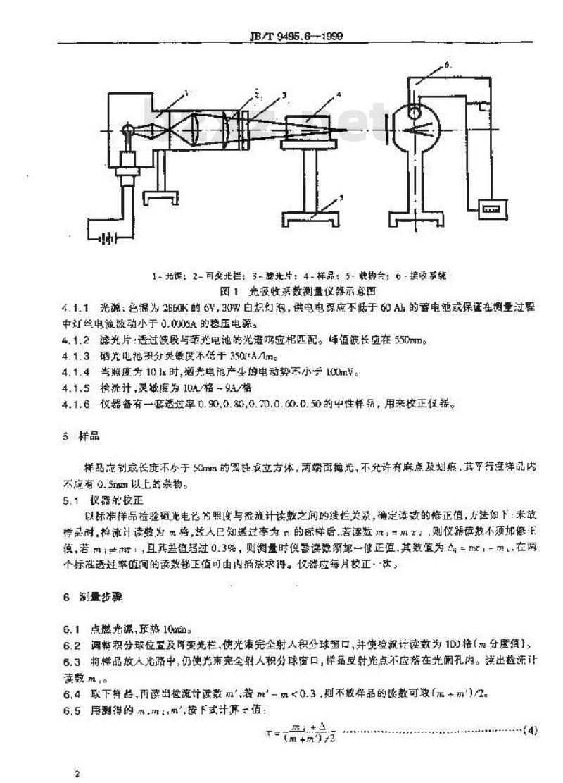 JB/T 9495.6-1999 光学晶体光吸收系数 测量方法 JB/T 9495.6-1999 光学晶体光吸收系数 测量方法