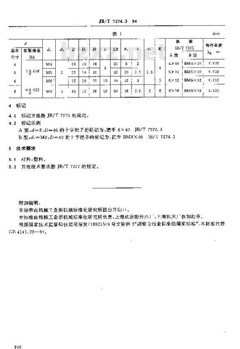 JB/T 7274.3-1994 十字把手 JB/T 7274.3-1994 十字把手