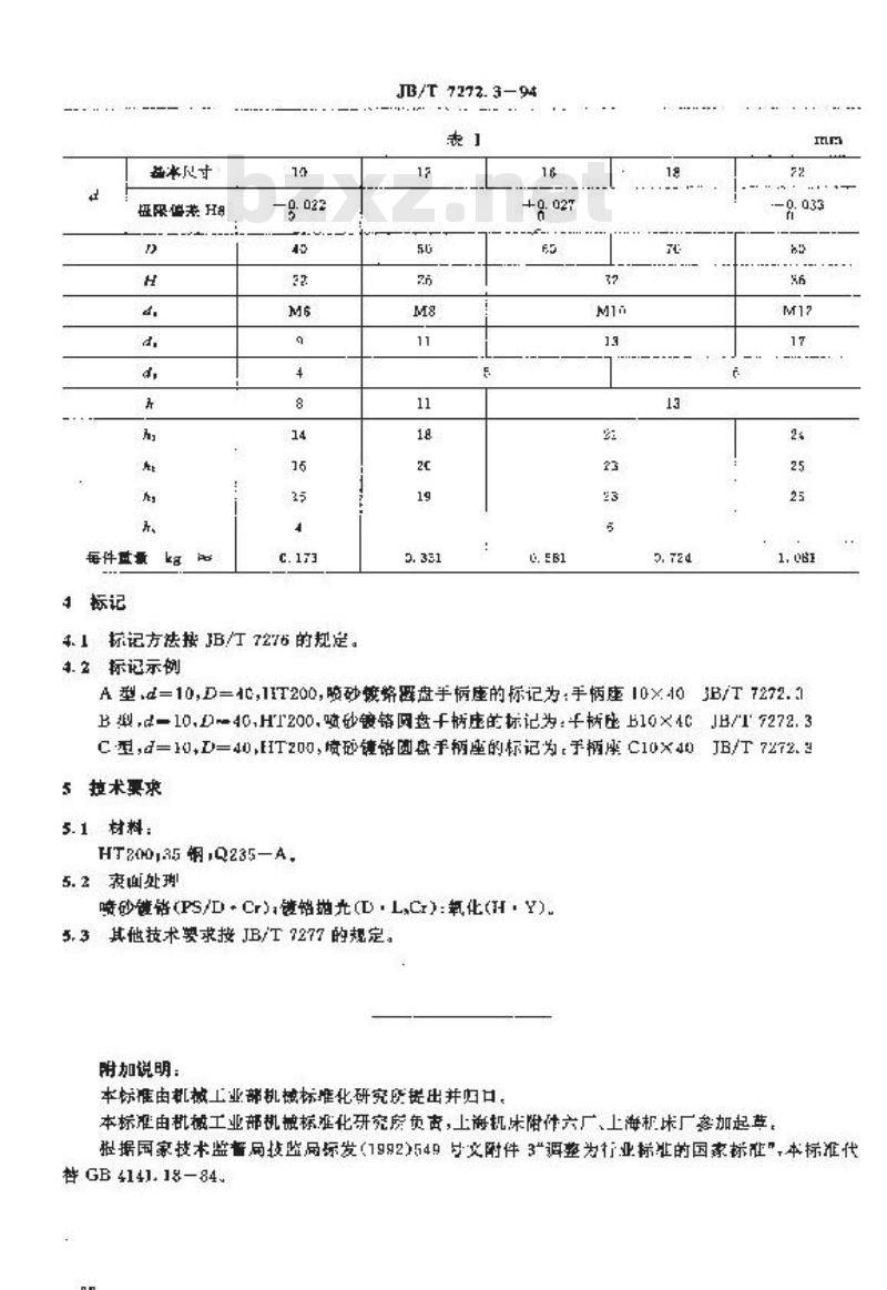 JB/T 7272.3-1994 圆盘手柄座 JB/T 7272.3-1994 圆盘手柄座