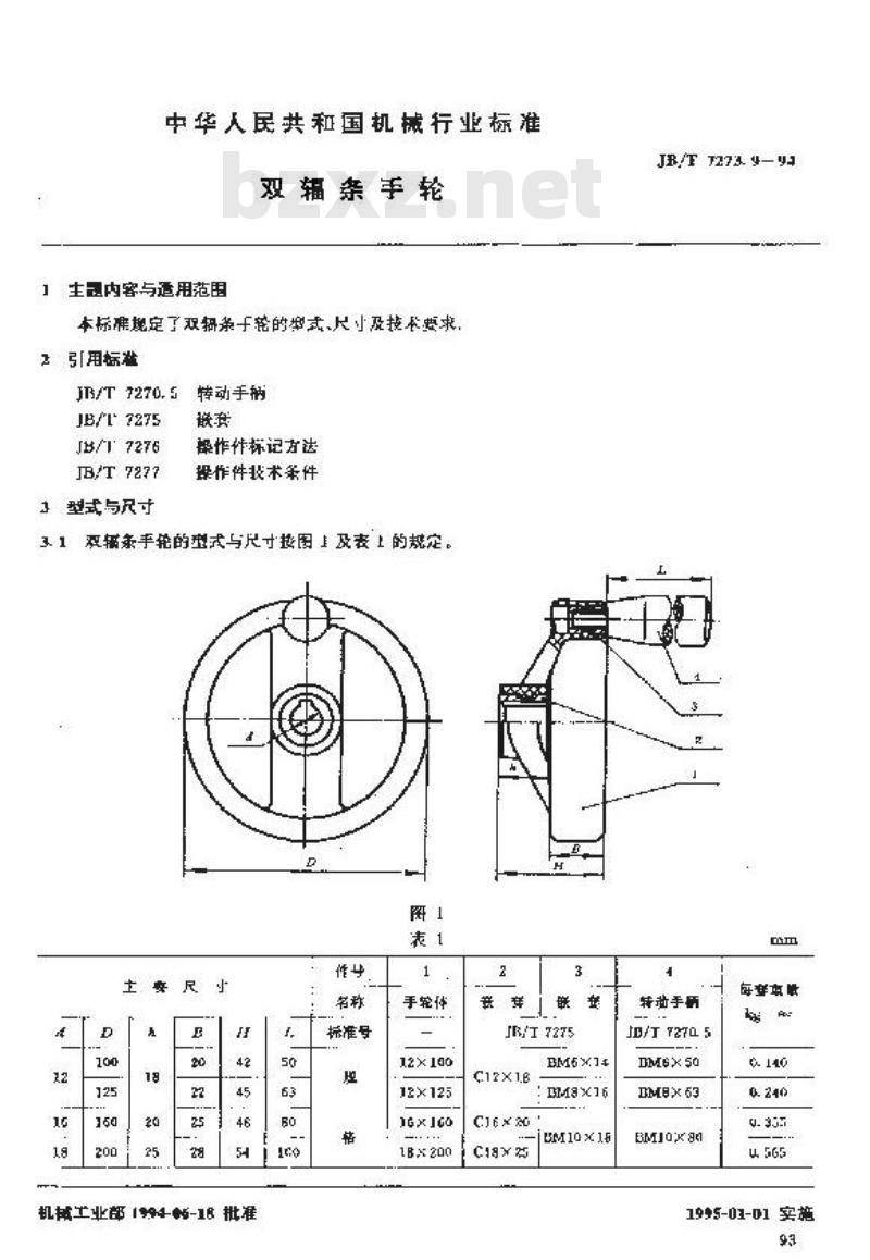 JB/T 7273.9-1994 双幅条手轮 JB/T 7273.9-1994 双幅条手轮