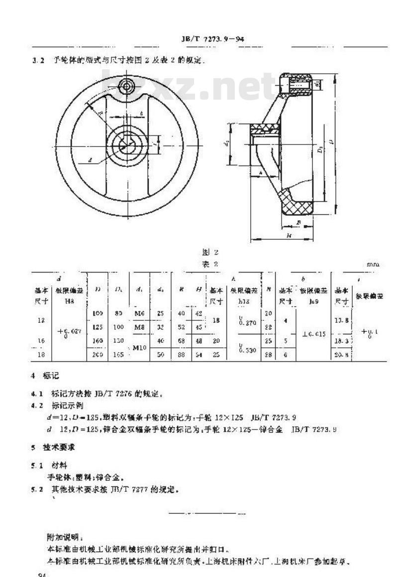 JB/T 7273.9-1994 双幅条手轮 JB/T 7273.9-1994 双幅条手轮