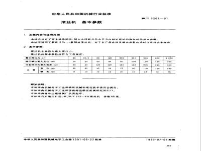JB/T 5201-1991 滚丝机 基本参数