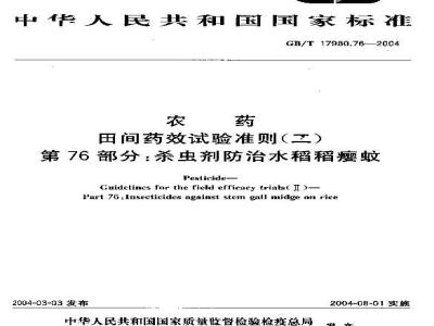 GB/T 17980.76-2004 农药 田间药效试验准则(二)第76部分：杀虫剂防治水稻稻瘿蚊