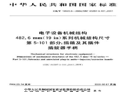 GB/T 19520.6-2004 电子设备机械结构 486.6 mm(19 in)系列机械结构尺寸 第5-101部分：插箱及其插件 插拔器受柄
