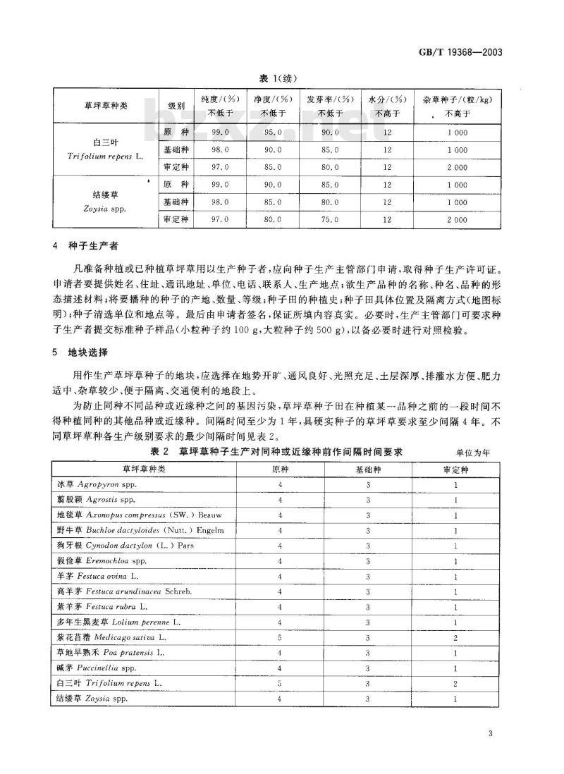 GB/T 19368-2003 草坪草种子生产技术规程 GB/T 19368-2003 草坪草种子生产技术规程