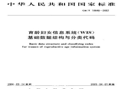 GB/T 18848-2002 育龄妇女信息系统(WIS)基础数据结构与分类代码