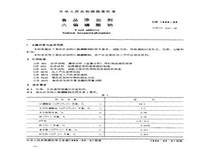 GB 1890-1989 食品添加剂 六偏磷酸钠
