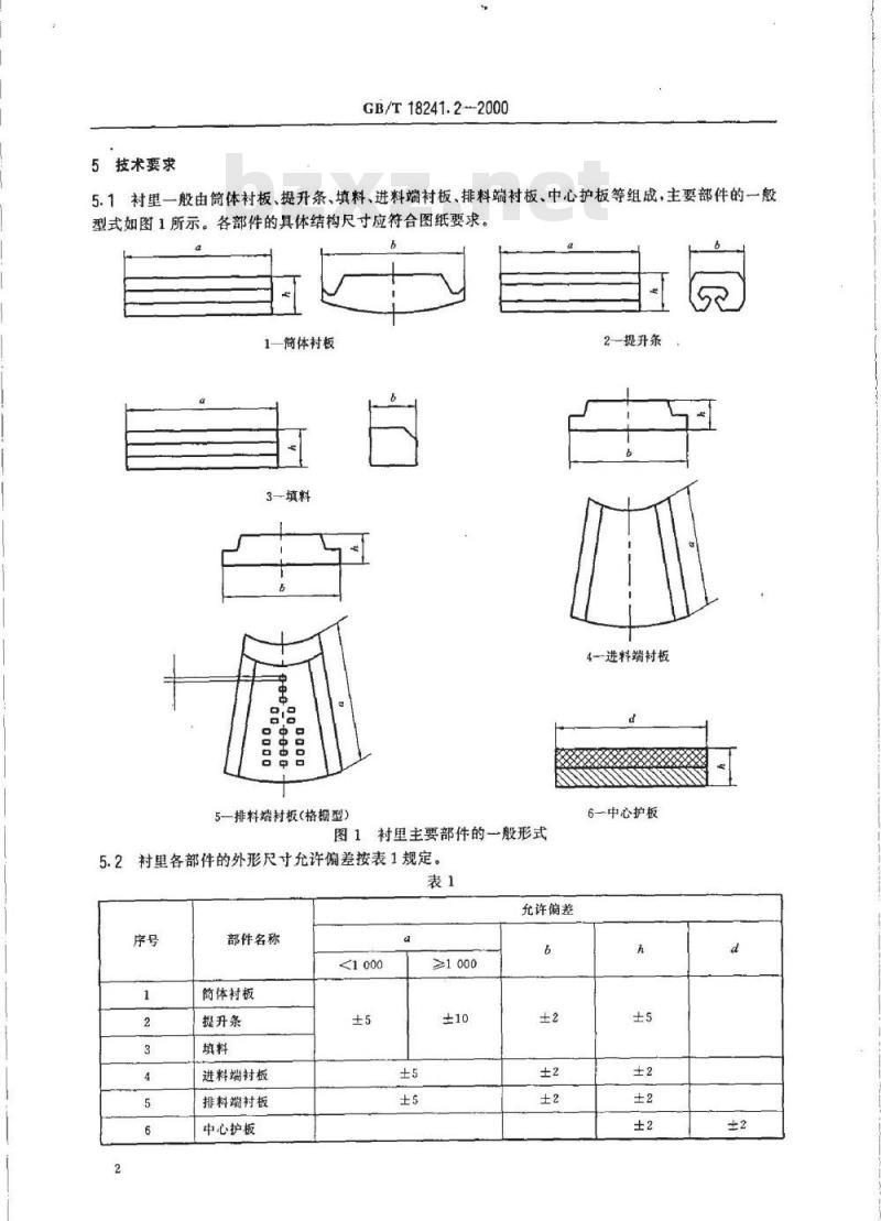 GB/T 18241.2-2000 橡胶衬里 第2部分 磨机衬里 GB/T 18241.2-2000 橡胶衬里 第2部分 磨机衬里