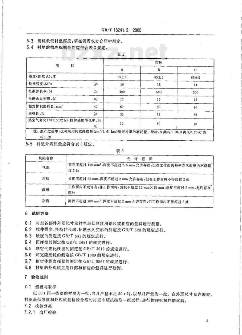GB/T 18241.2-2000 橡胶衬里 第2部分 磨机衬里 GB/T 18241.2-2000 橡胶衬里 第2部分 磨机衬里