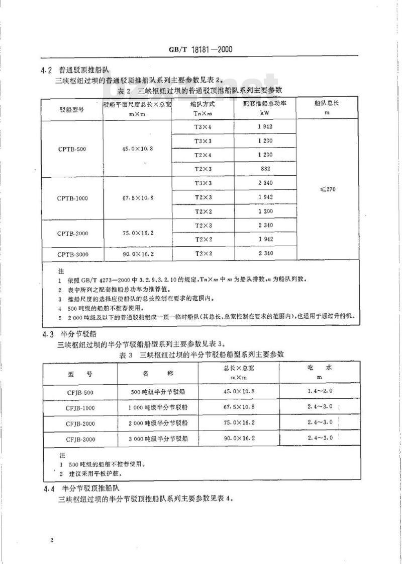 GB/T 18181-2000 三峡枢纽过坝货船(队)尺度系列 GB/T 18181-2000 三峡枢纽过坝货船(队)尺度系列